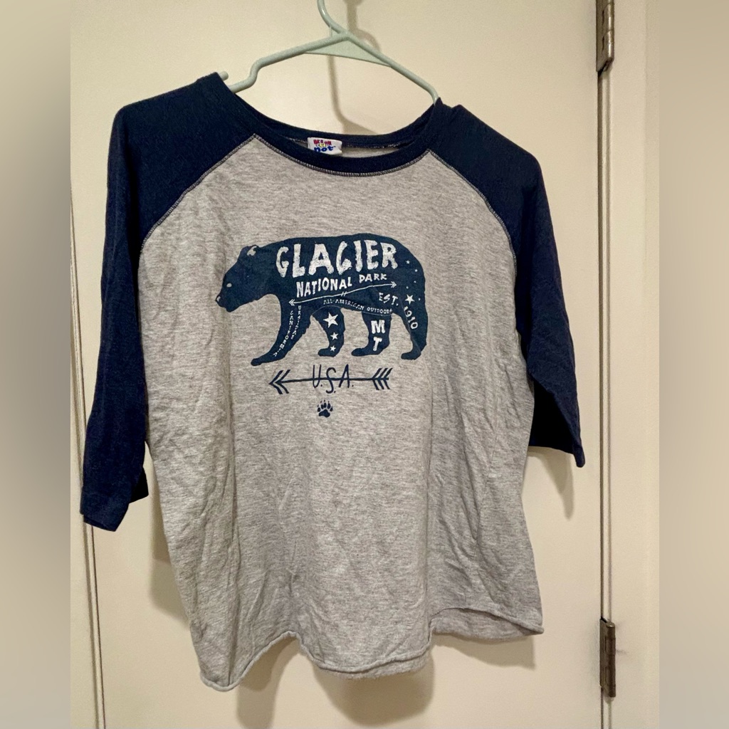 Glacier National Park Kids Large Kid U Not Gray And Blue Raglan Shirt